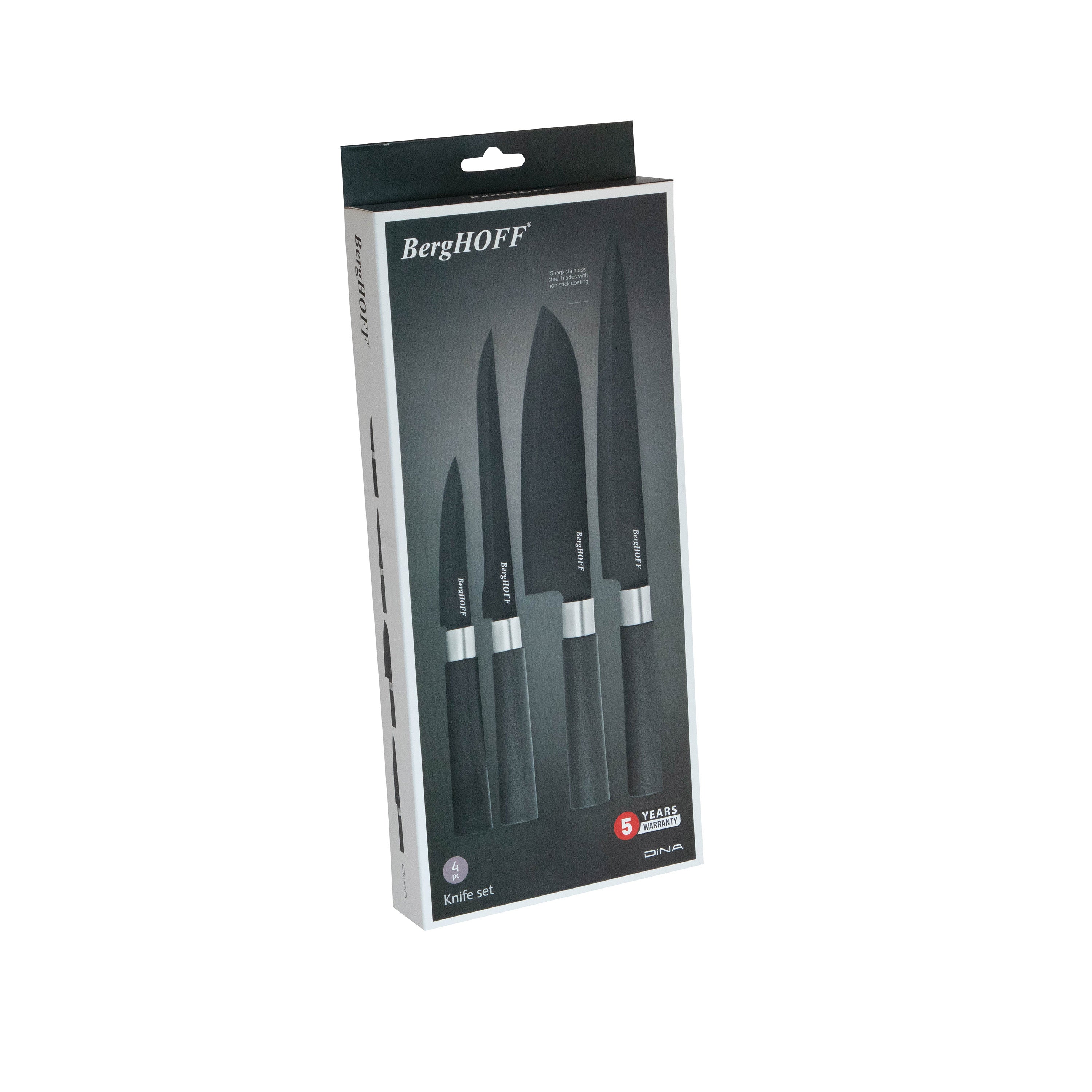 BergHOFF 4-Piece Knife Set - Prime Series with Ceramic Coated Blades and Anti-Slip Handles for Easy Prep