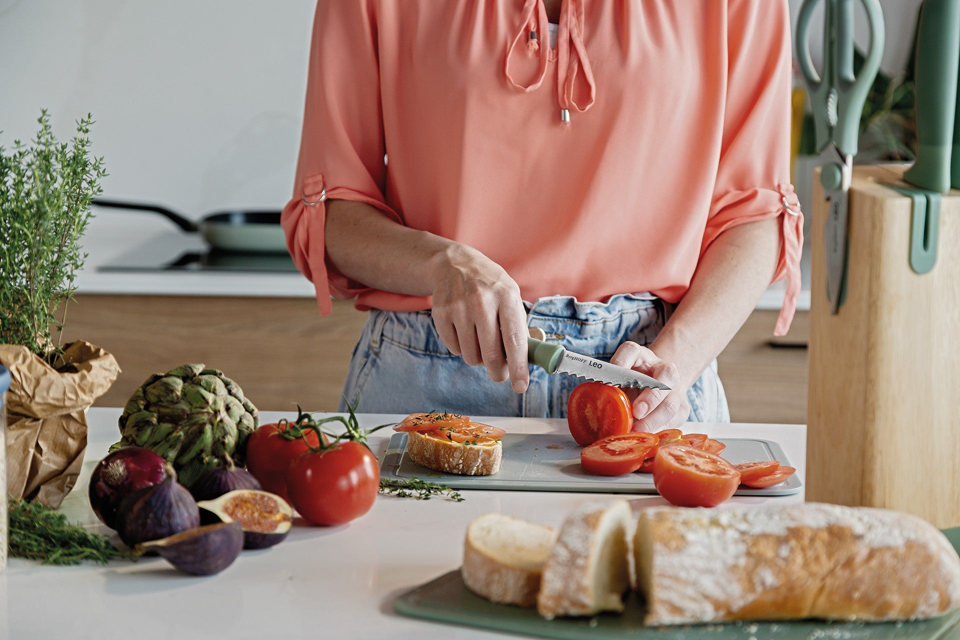 BergHOFF 6-Piece Knife Block Set - Forest Series with Built-In Sharpener and Soft-Grip Handles