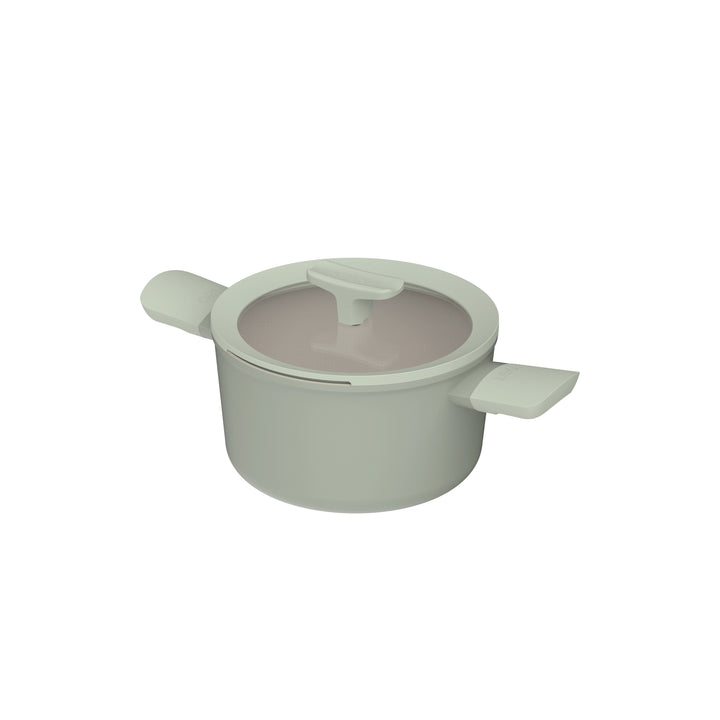 BergHOFF 20cm Covered Casserole - Balance Sage with Ceramic Non-Stick Coating & Spoon Rest Glass Lid