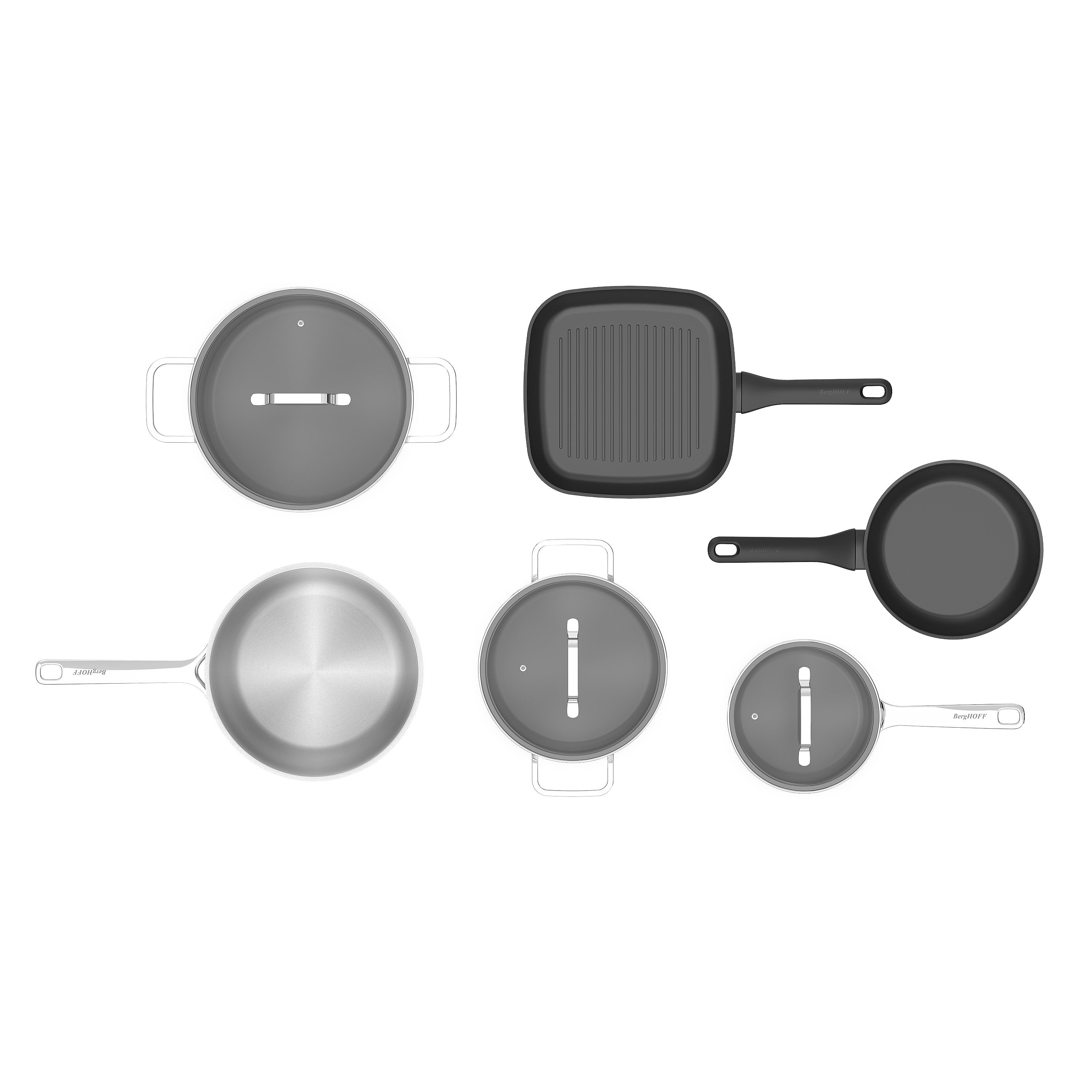 BergHOFF 6-Piece Cookware Set - Uqonic Collection with Steel and Ceramic Pans, Induction-Ready and Easy to Clean