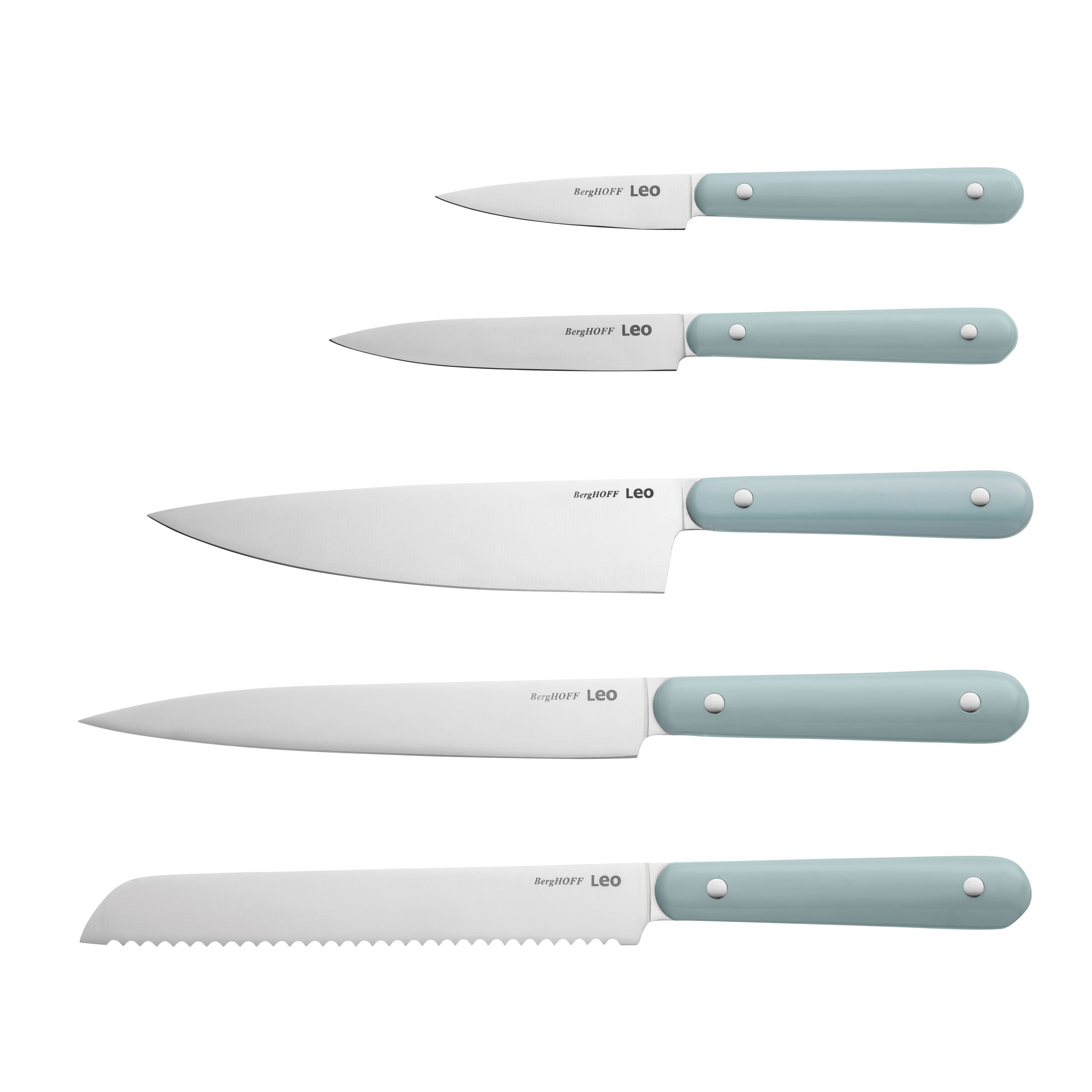 BergHOFF 5-Piece Knife Set - Glints Slate Complete Knife Set with Soft-Grip Handles