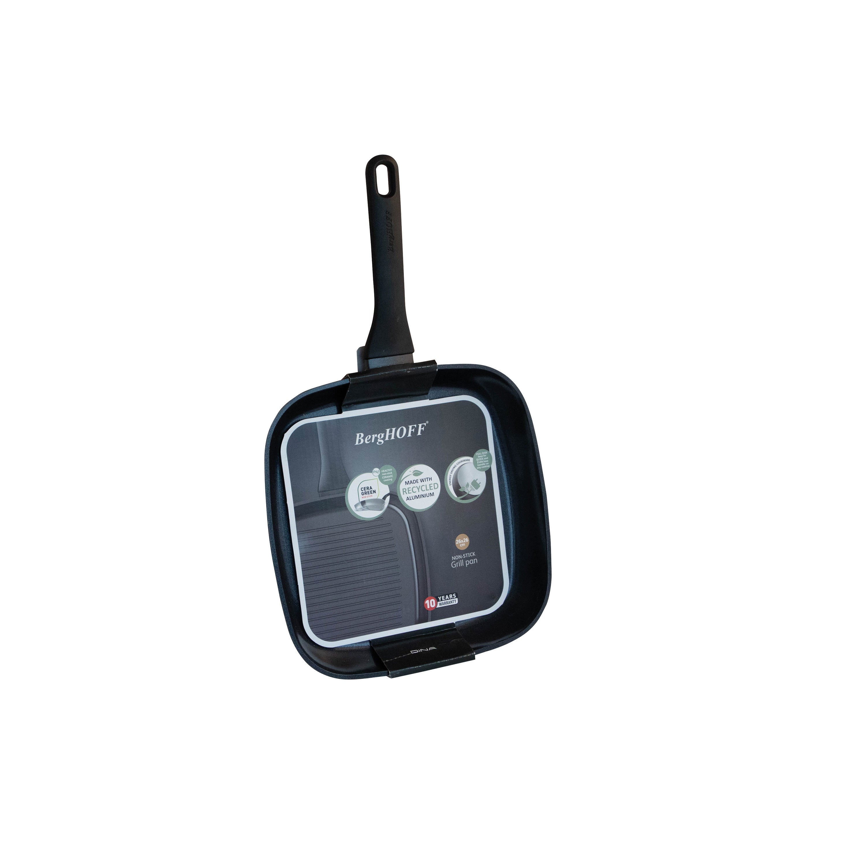 BergHOFF 26cm Grill Pan - Helix Non-Stick Aluminium with Raised Grill Lines and Comfortable Grip Handle