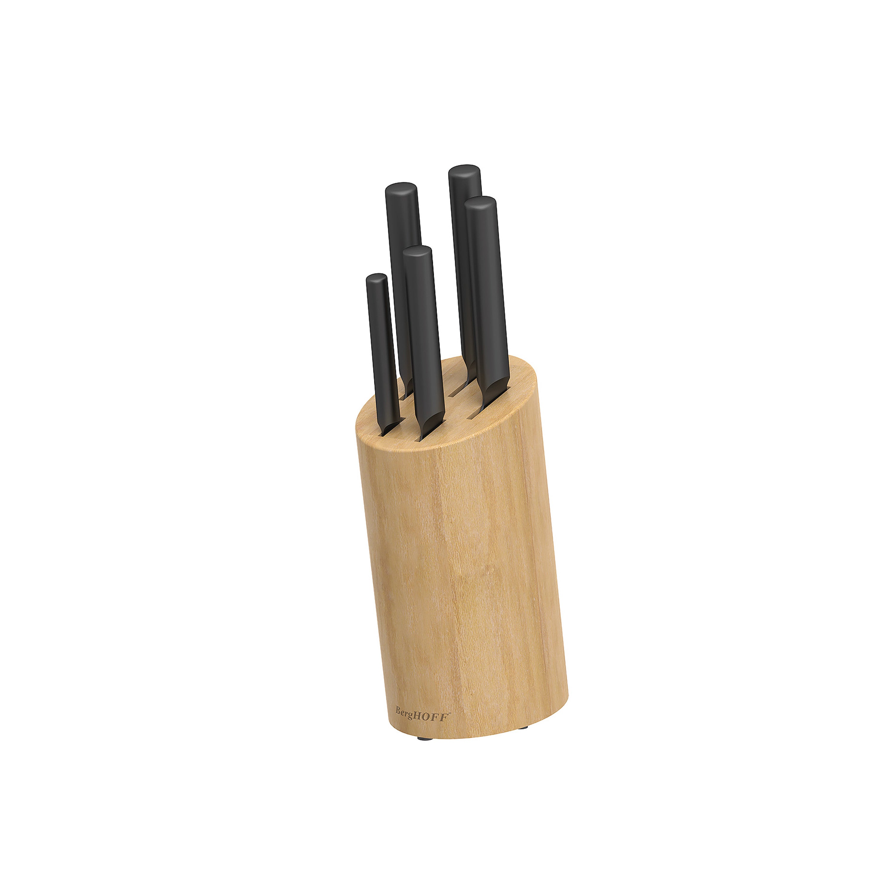 BergHOFF 6-Piece Knife Block Set - Boron Series with Coated Blades and Bamboo Block for Everyday Cutting Tasks