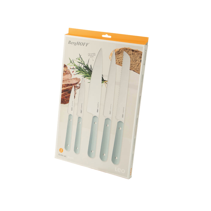 BergHOFF 5-Piece Knife Set - Glints Slate Complete Knife Set with Soft-Grip Handles