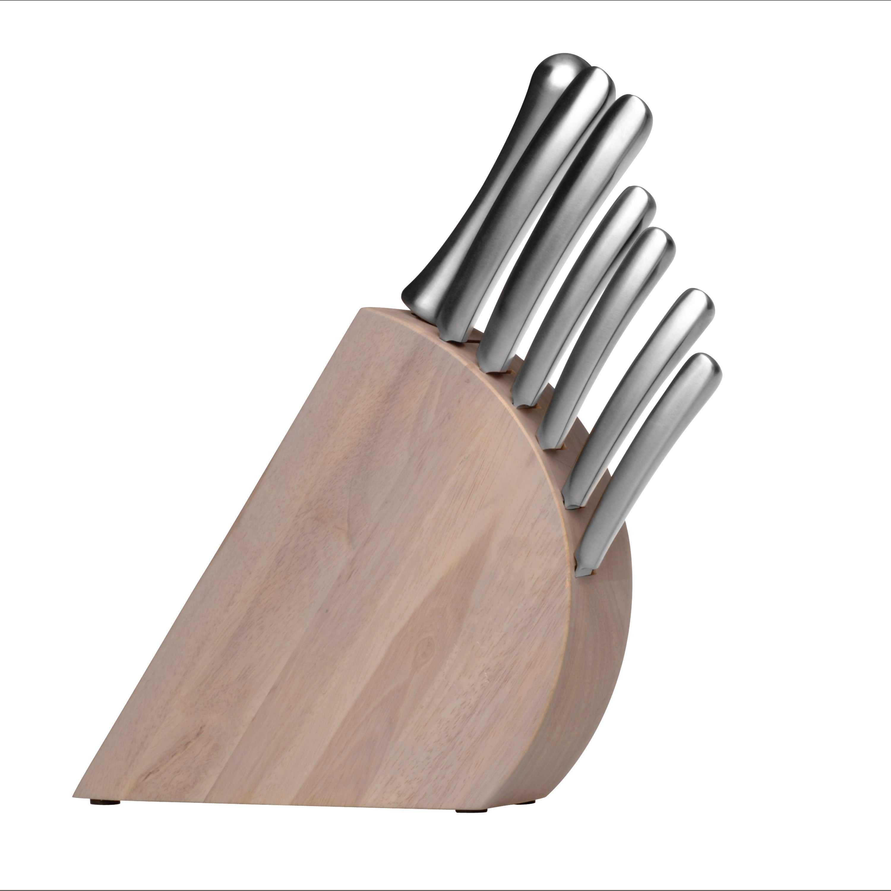 BergHOFF 8-pc Knife Block - Wooden Block with 6 Stainless Steel Knives & Built-in Sharpener
